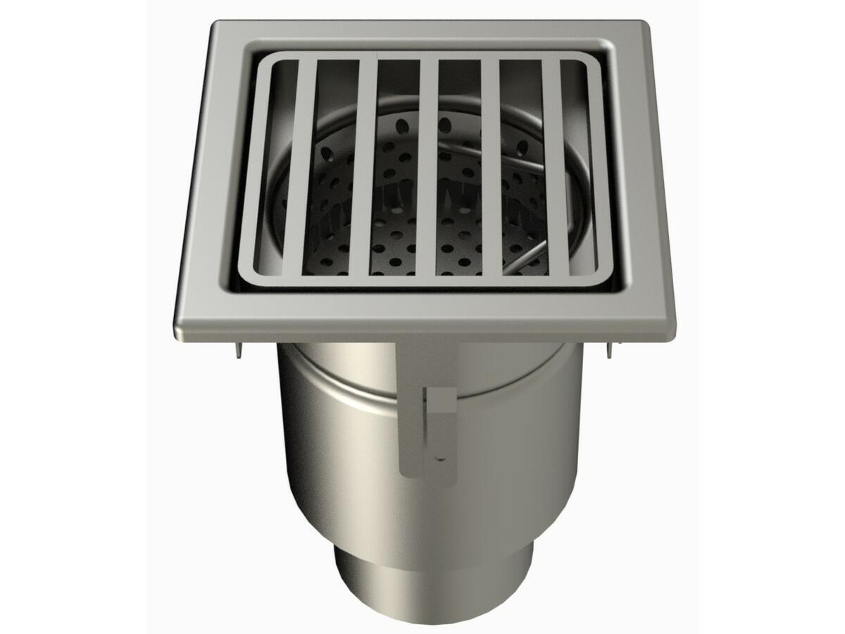 20100IPB-FEU - Floor drain trap 200x200 with a vertical outlet 100 mm