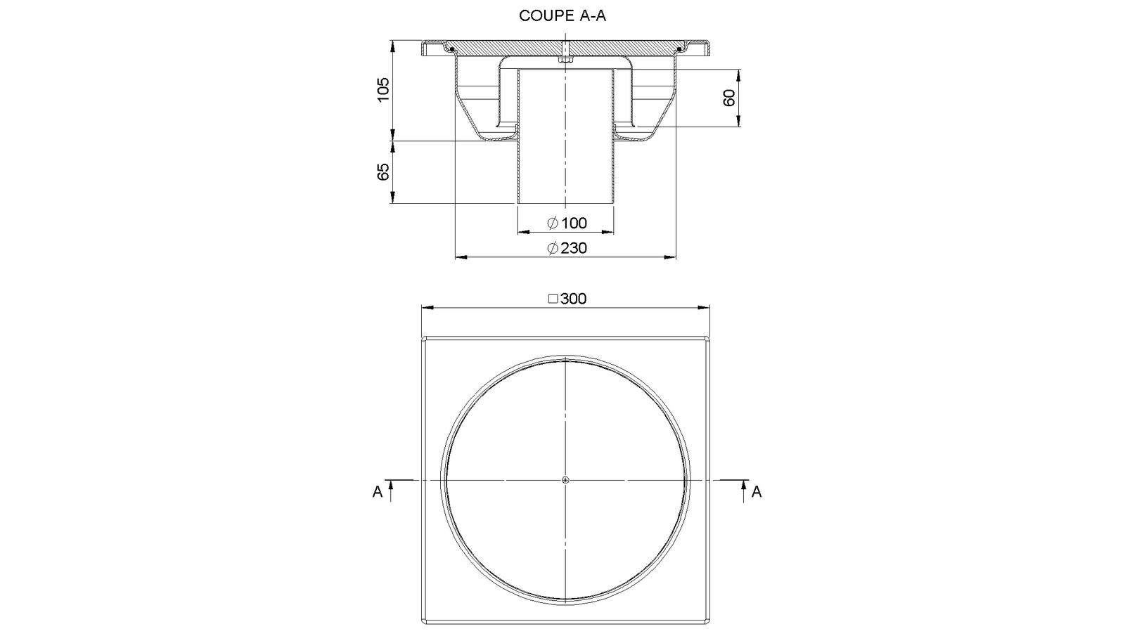Schéma - 30100AJC - Floor drain trap 300x300 with a vertical outlet 100 mm