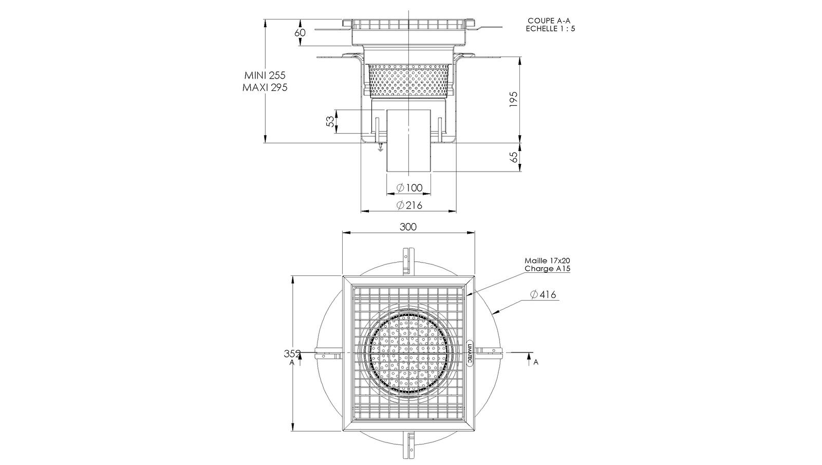 Schéma - RVT3.3 - Caniveau Rivière® 300x352 à sortie verticale 100 mm