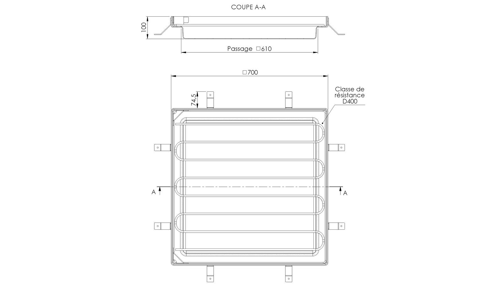 Schéma - TOB61 - Concrete filling manhole cover 700x700