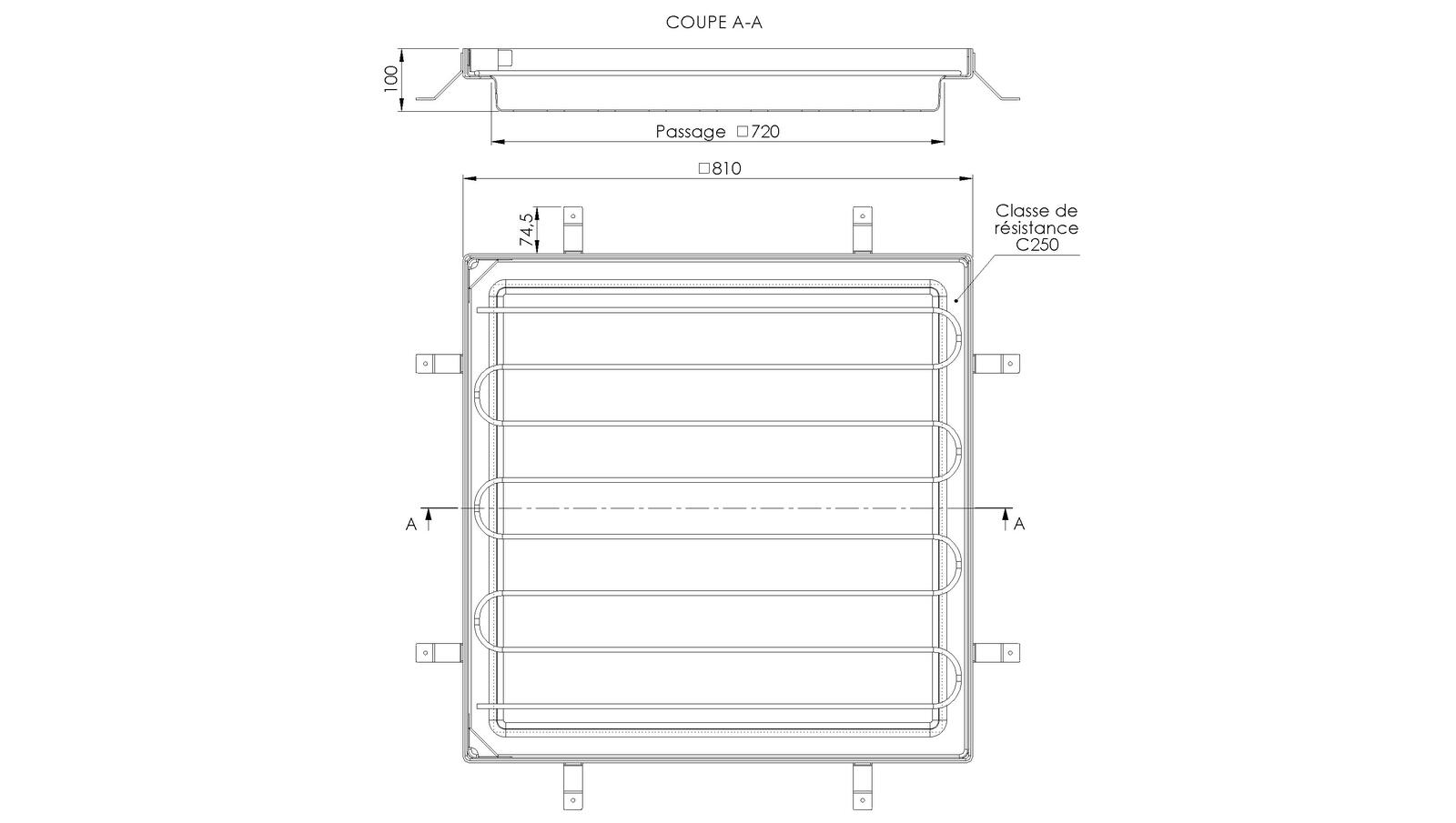 Schéma - TOB72 - Concrete filling manhole cover 810x810