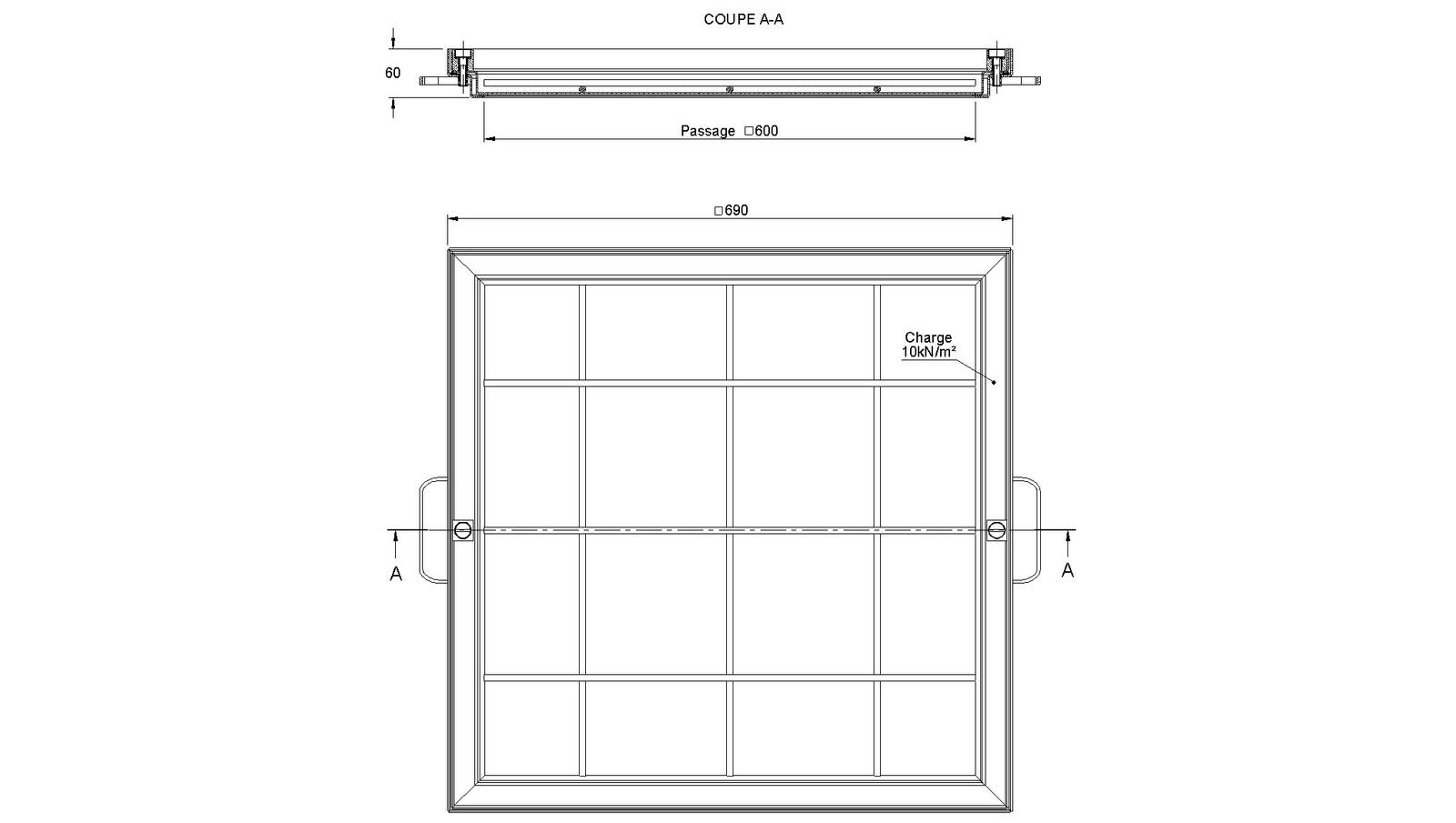 Schéma - TSL60 - Access cover for concrete filling 690x690 mm