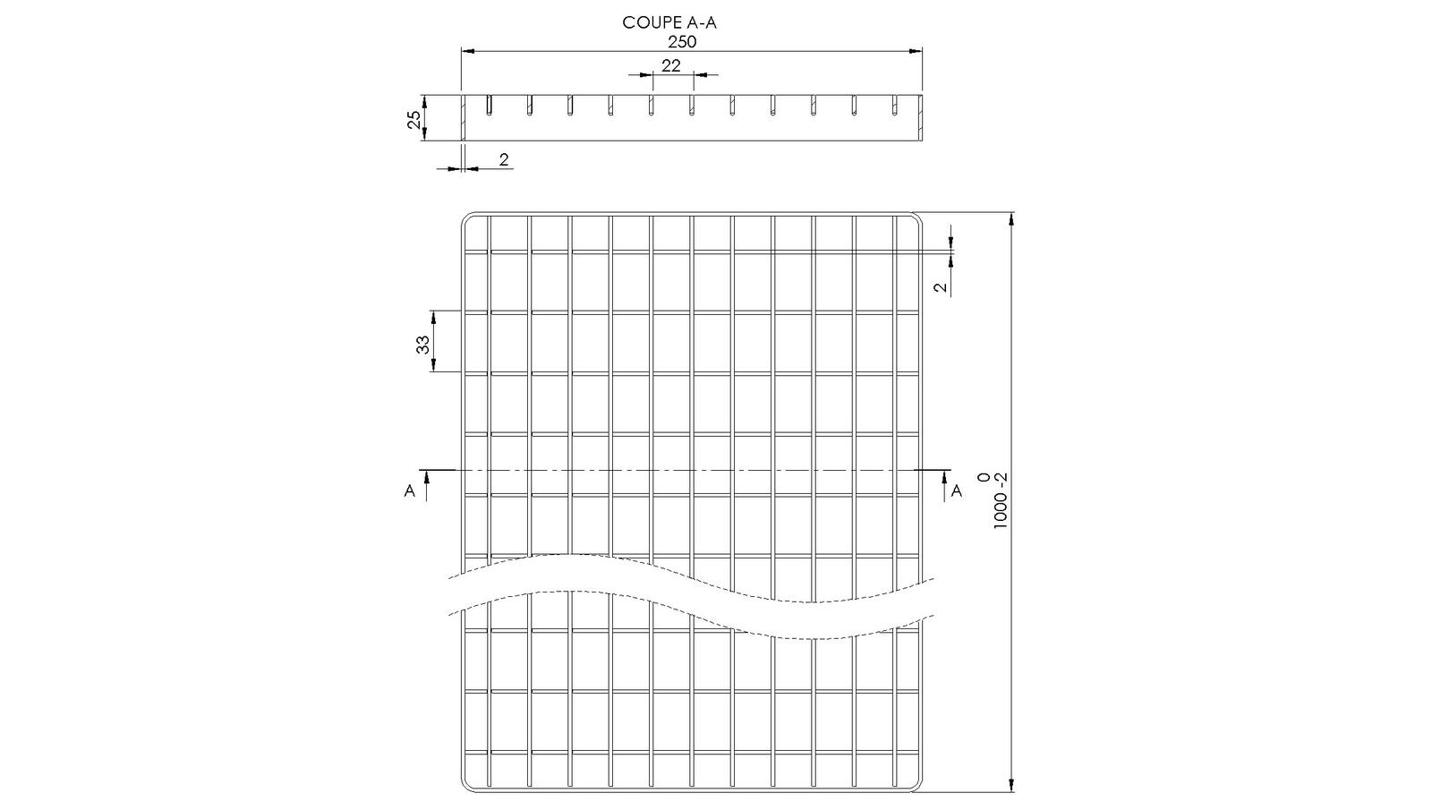 Schéma - CM250X1000 - Floor drain trap cover 250x1000 mm