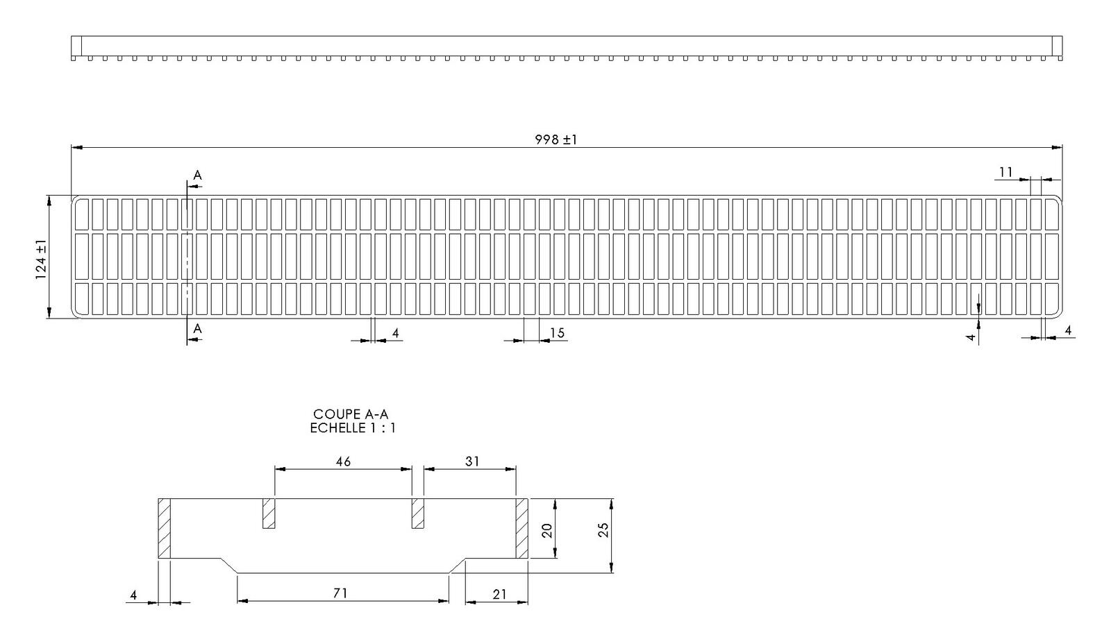 Schéma - CR170-B-D400 - Floor drain trap cover 124x998 mm