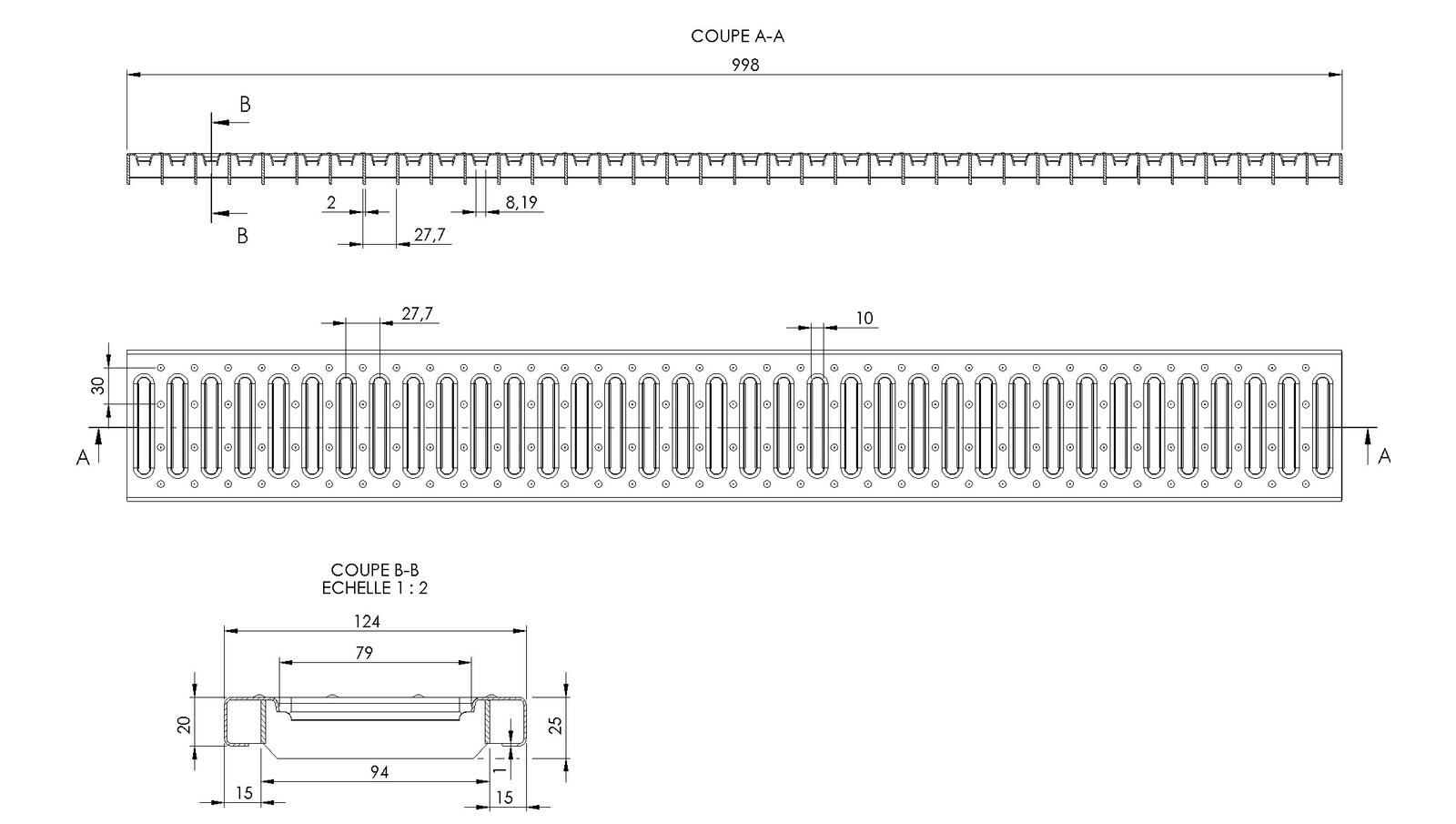 Schéma - CR170-L-C250 - Floor drain trap cover 124x998 mm