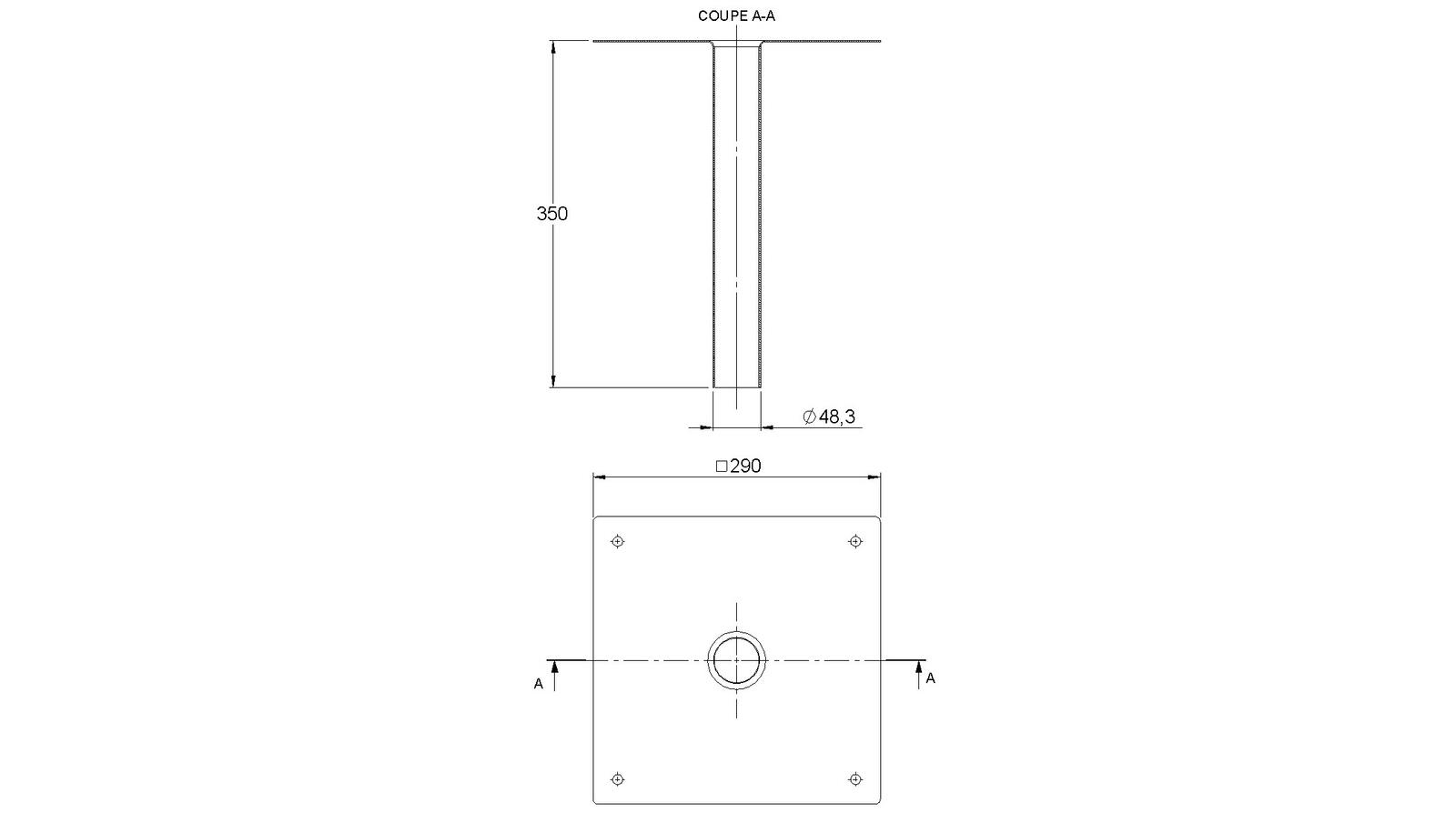 Schéma - PLA40 - Platine de positionnement et d'étanchéité 290x290