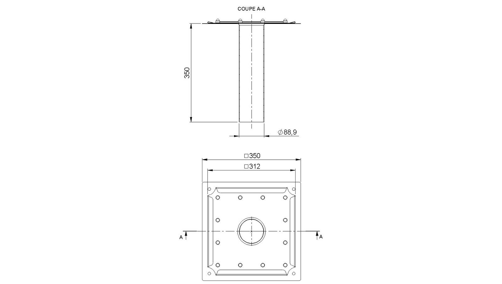 Schéma - PLAV80 - Positioning and waterproofing overlap plate 350x350