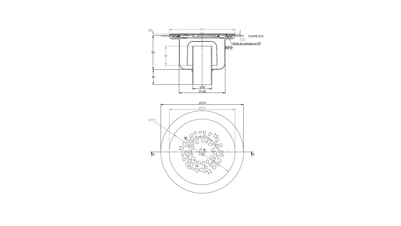 Schéma - 2150ECOV - Round floor drain trap Ø215 mm with a vertical outlet 50 mm