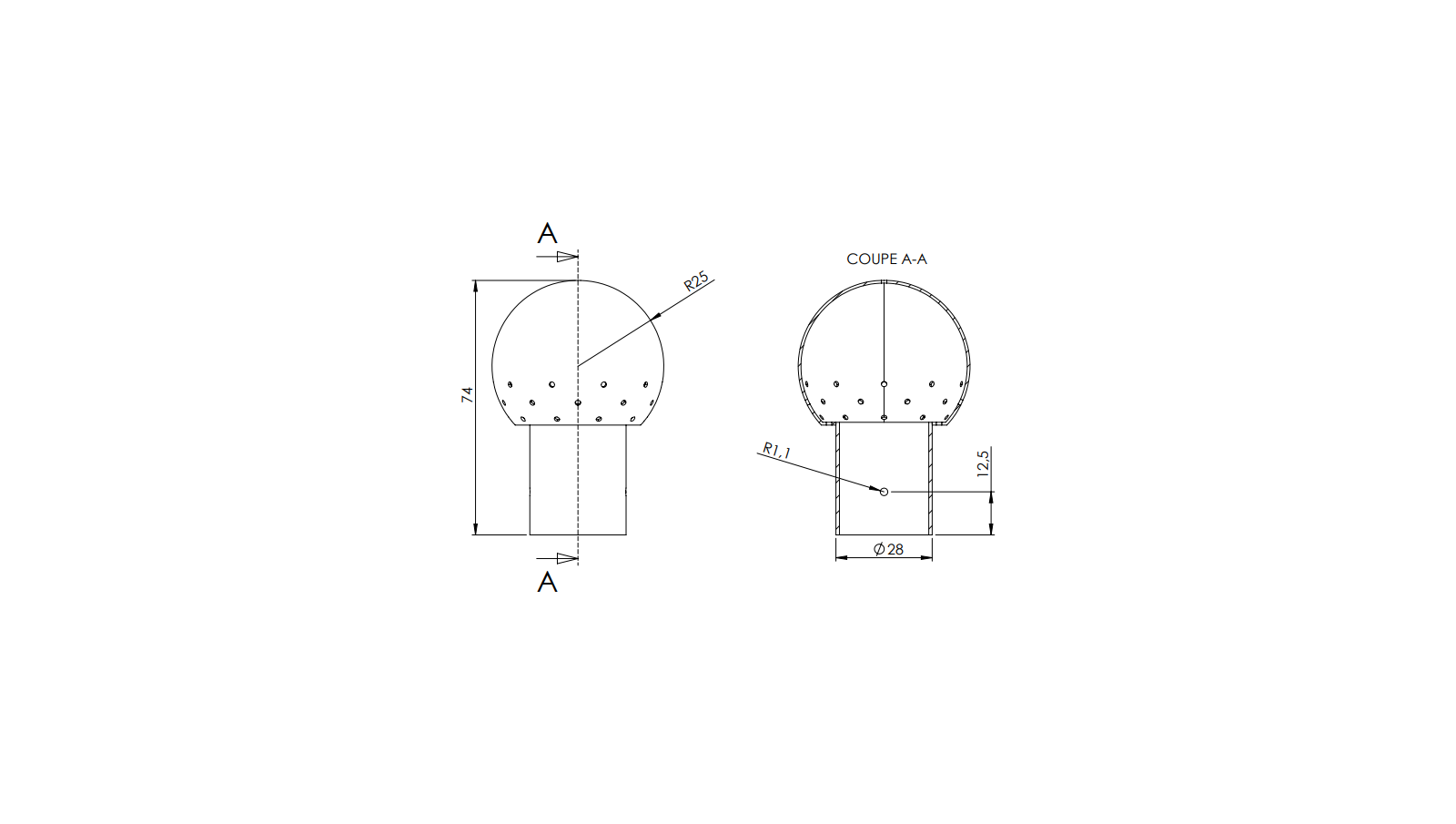 Schéma - 10BX - Boule modèle 10 Ø50 avec raccordement 26x28 par goupille 