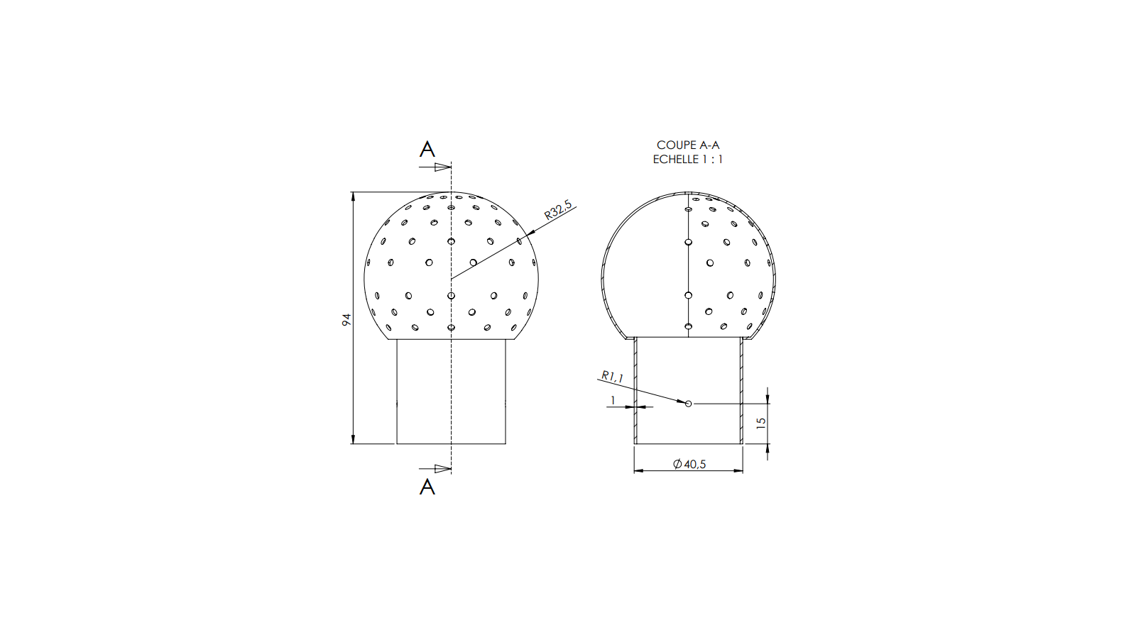 Schéma - 2DX - Boule modèle 2 Ø65 avec raccordement 38x40,5 par goupille Schéma - 2DX - Boule modèle 2 Ø65 avec raccordement 38x40,5 par goupille