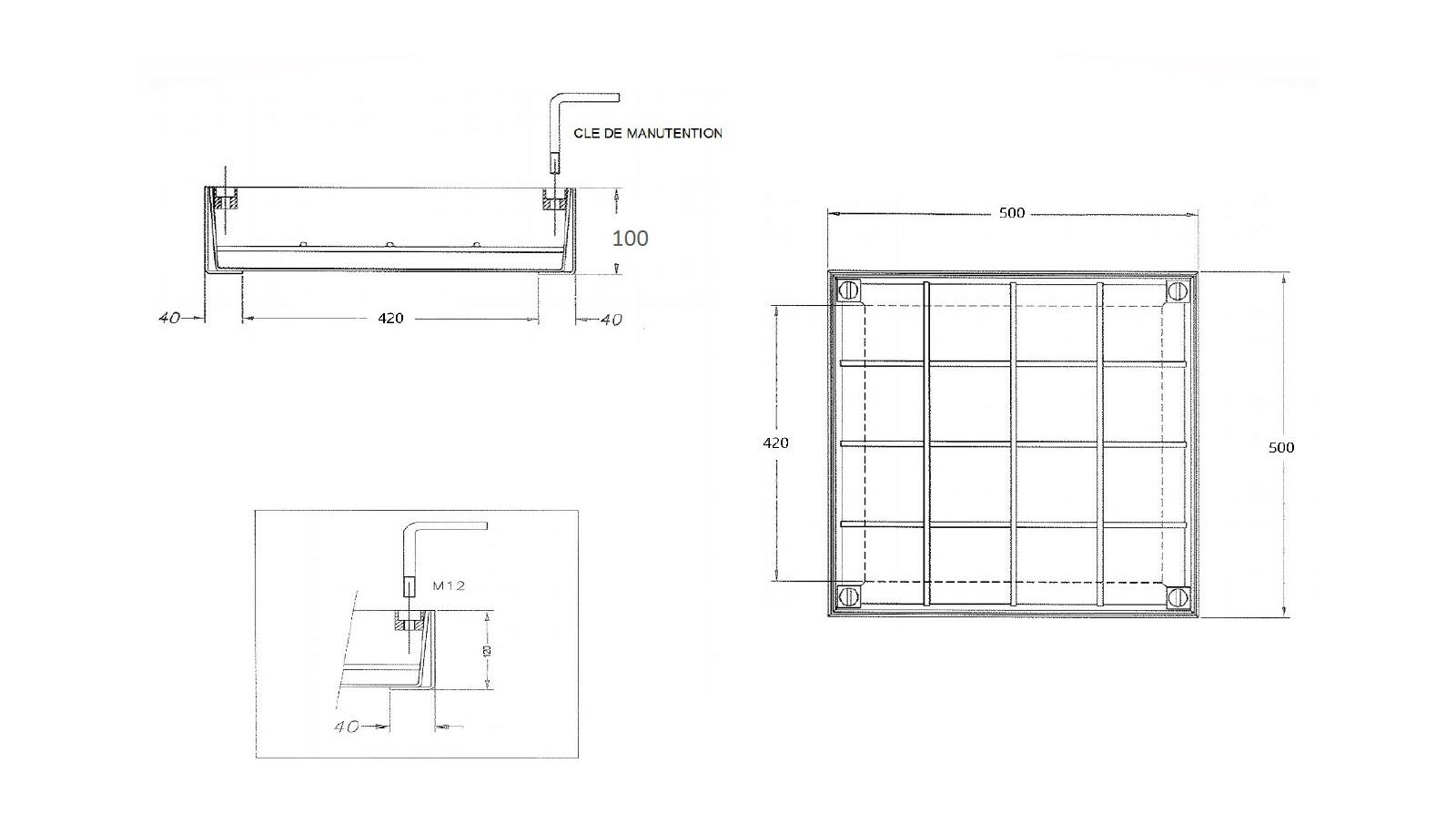 Schéma - TSGP50.100 - Access cover for paving 500x500 Schéma - TSGP50.100 - Access cover for paving 500x500