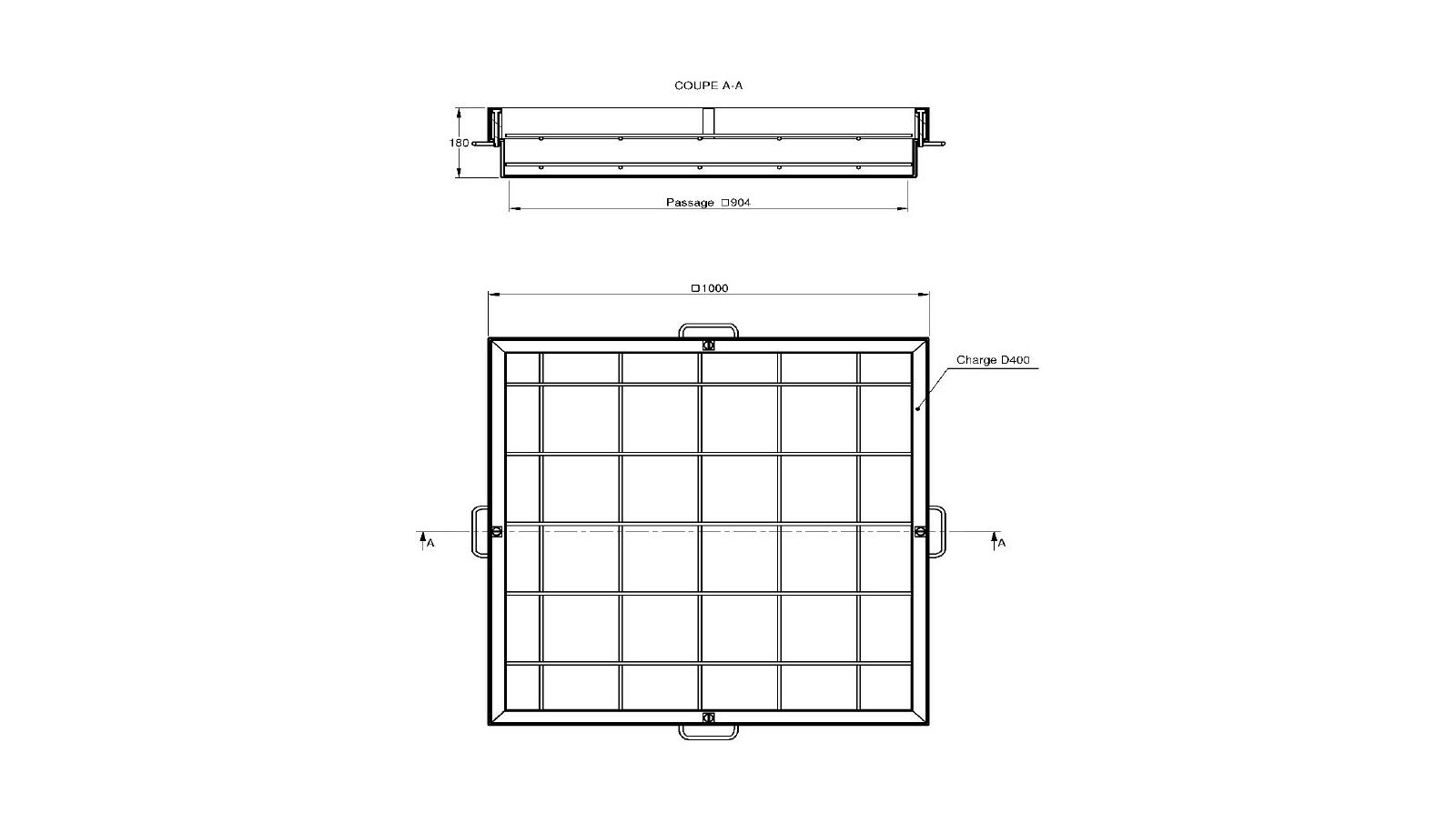 Schéma - TSKG100E - Access cover for paving 1000x1000 Schéma - TSKG100E - Access cover for paving 1000x1000