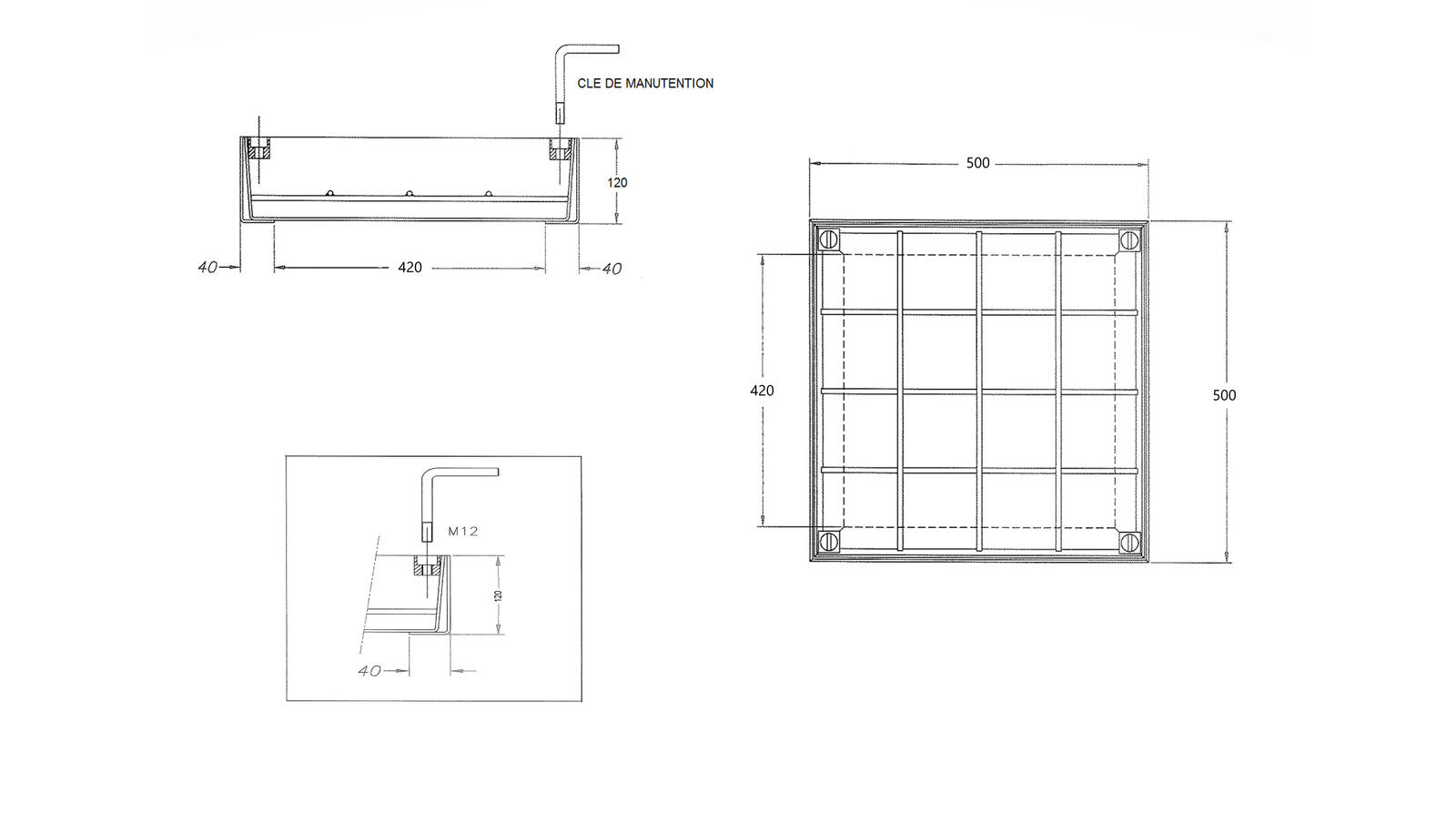 Schéma - TSAP50 - Access cover for paving 500x500 Schéma - TSAP50 - Access cover for paving 500x500