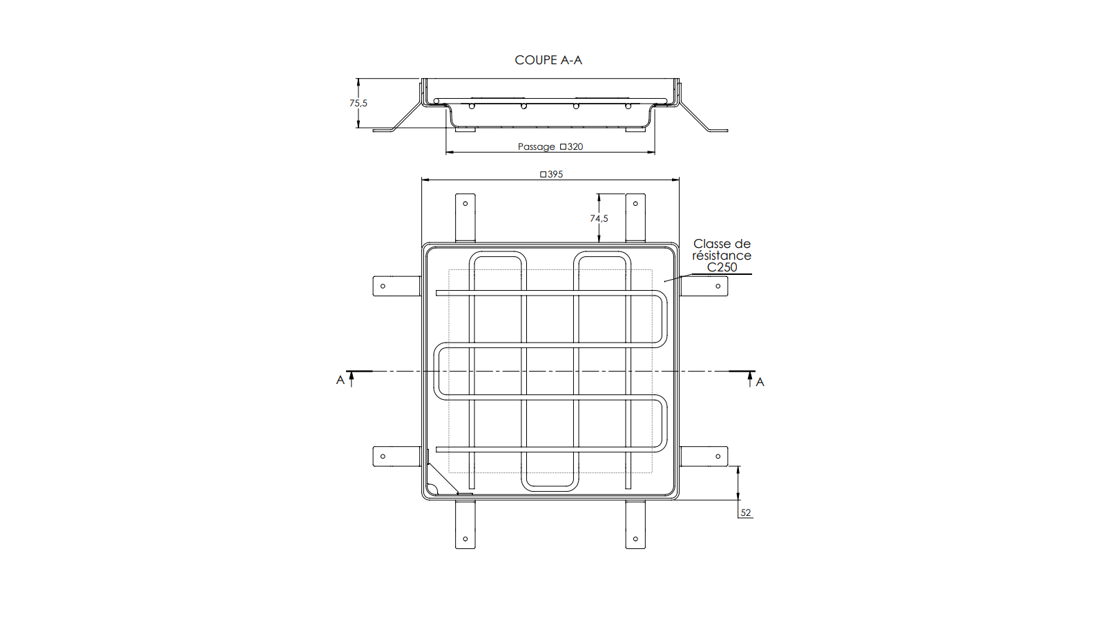 Schéma - TOB32 - Concrete filling manhole cover 395x395 Schéma - TOB32 - Concrete filling manhole cover 395x395