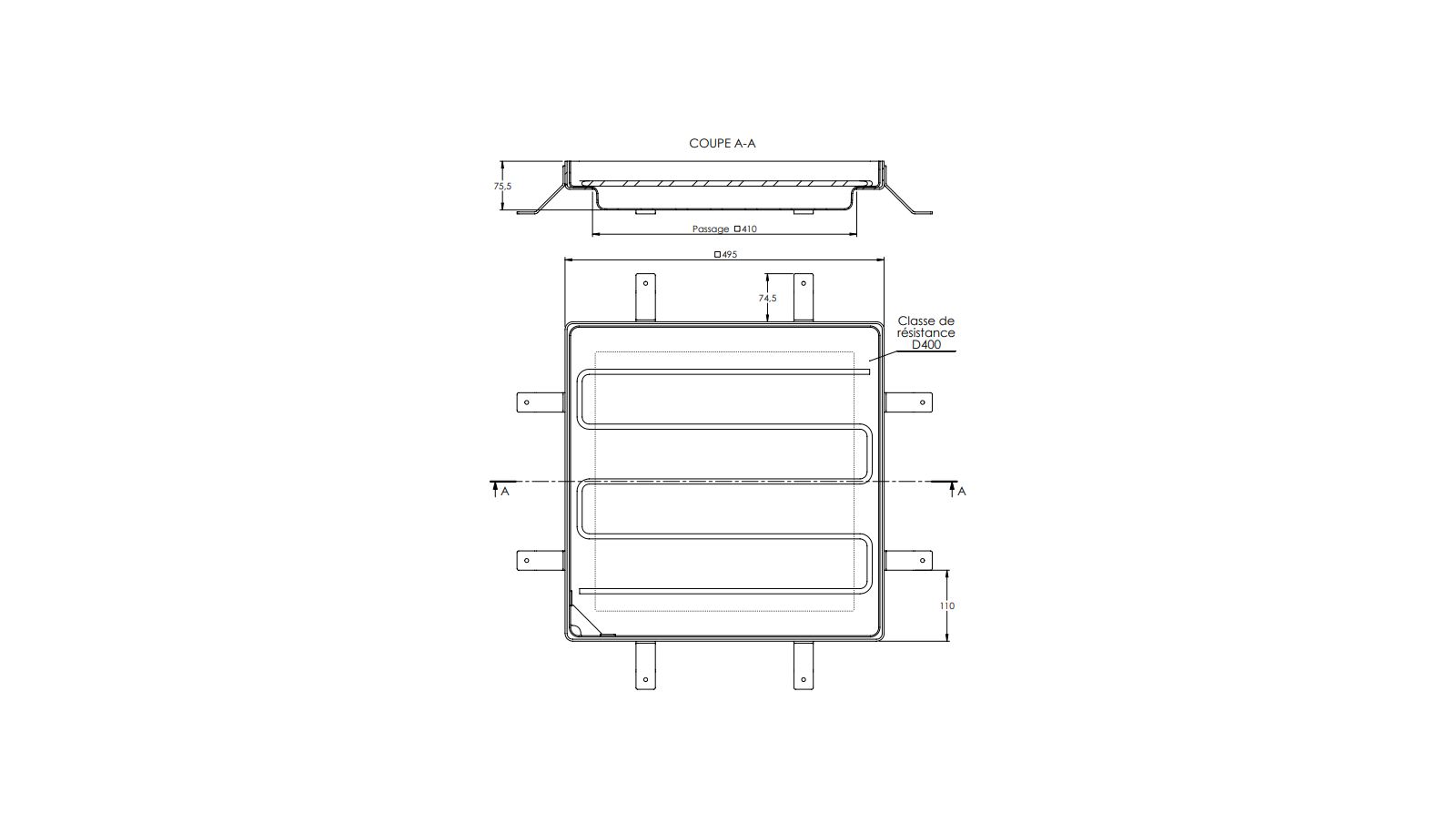 Schéma - TOB41 - Concrete filling manhole cover 495x495