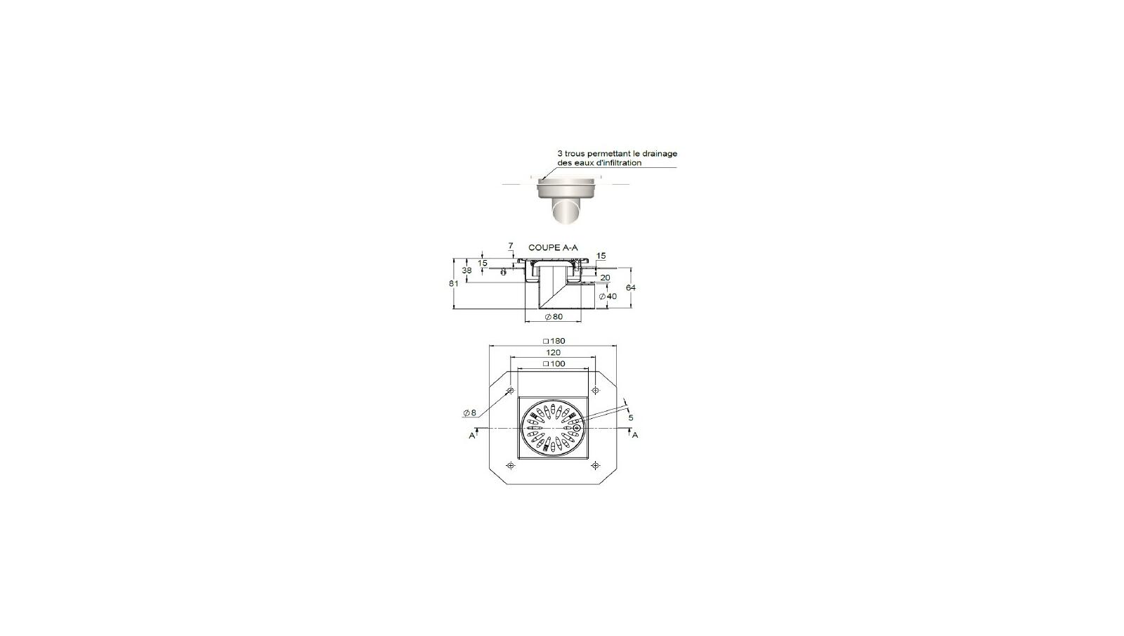Schéma - 1040LDM - Siphon Mixte 100x100 sortie latérale 40 mm Schéma - 1040LDM - Siphon Mixte 100x100 sortie latérale 40 mm