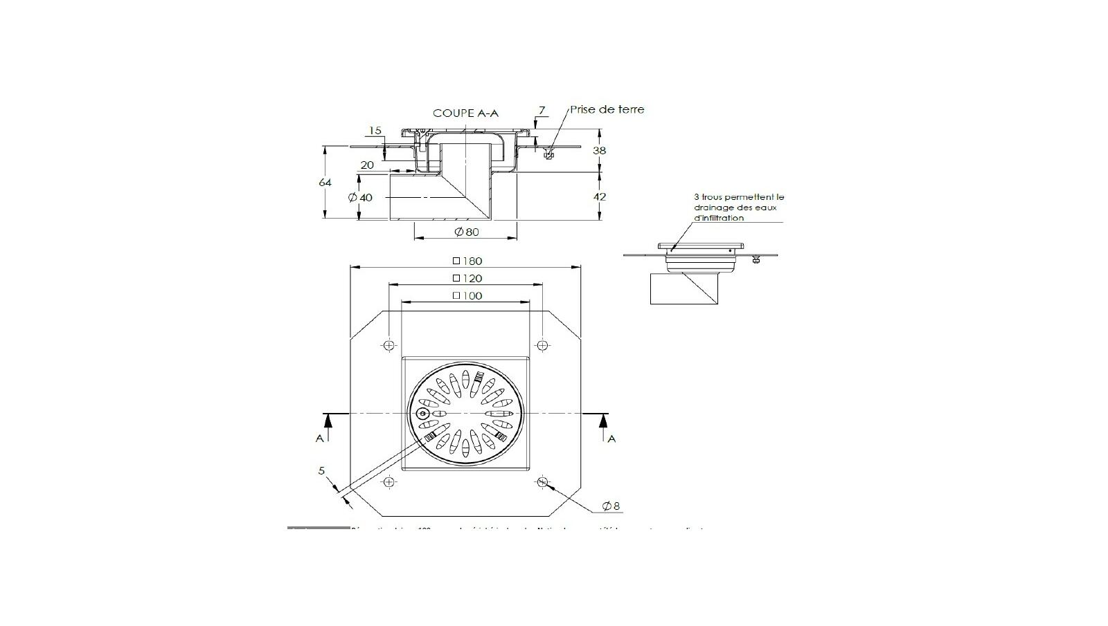 Schéma - 1040LDM - Siphon Mixte 100x100 sortie latérale 40 mm Schéma - 1040LDM - Siphon Mixte 100x100 sortie latérale 40 mm