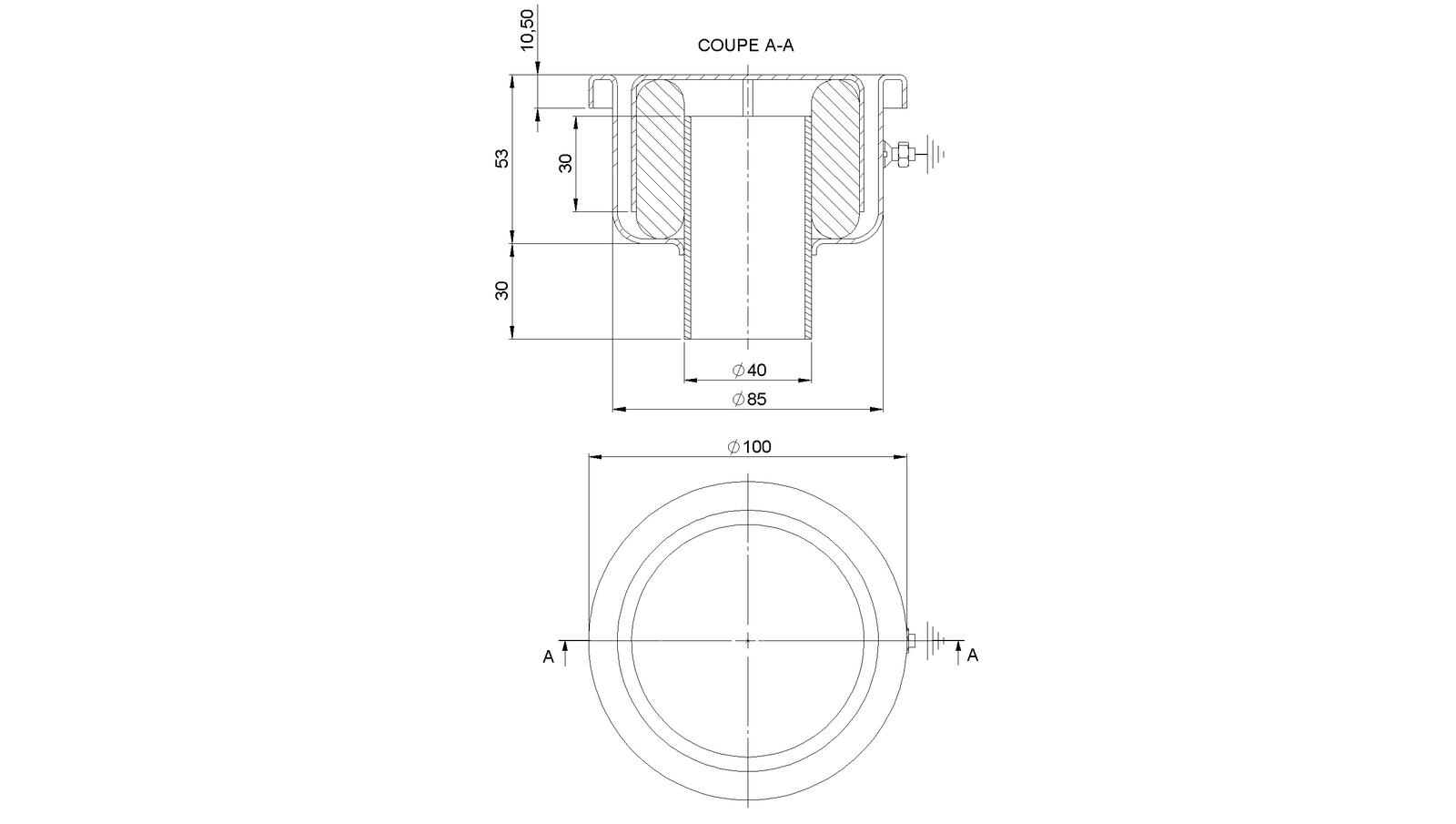 Siphon Inox Rond pour sol en résine sortie verticale Ø 40 - 1040CF