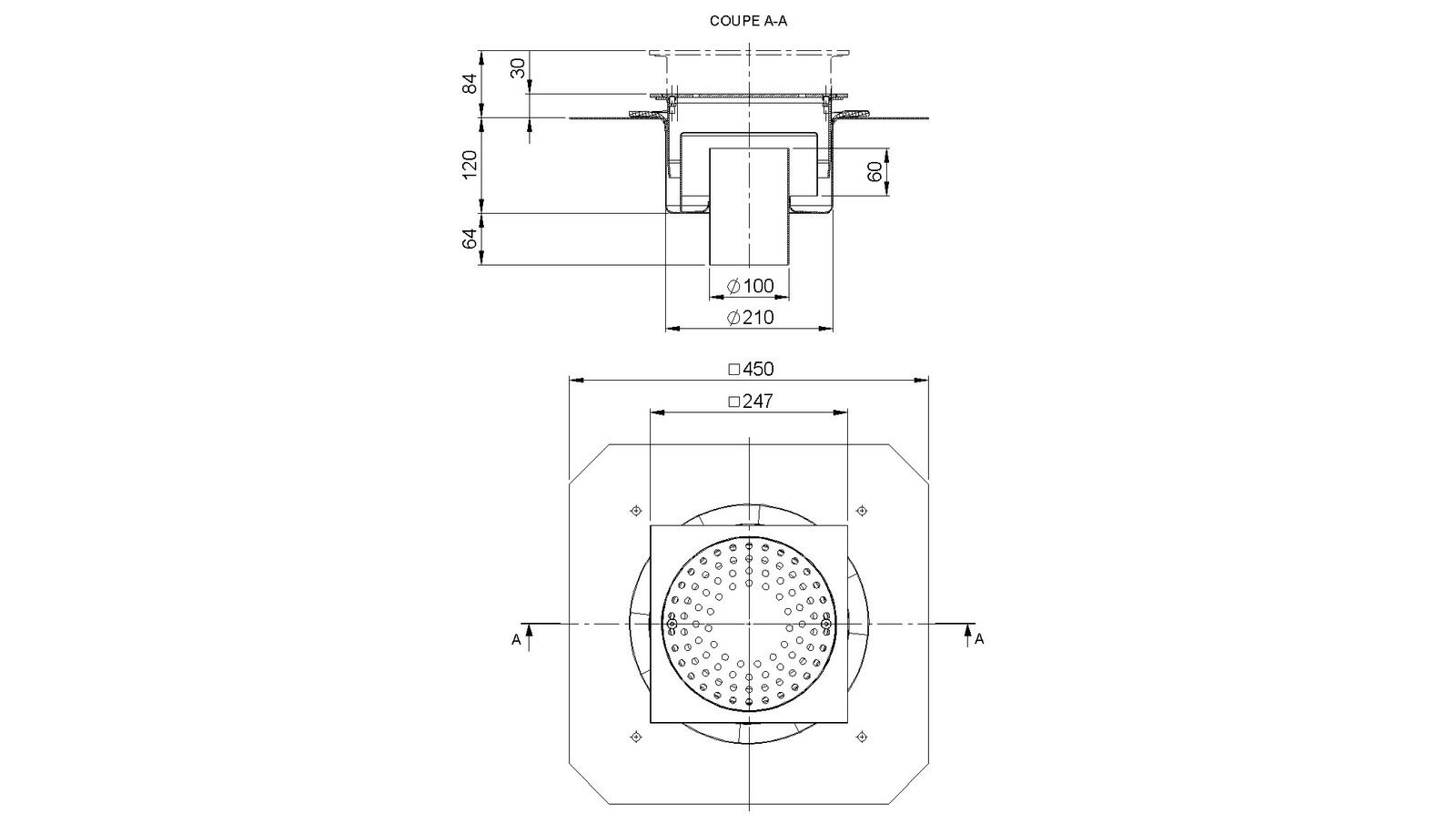 Schéma - 25100RBDSV - Siphon 247x247 sortie verticale 100 mm