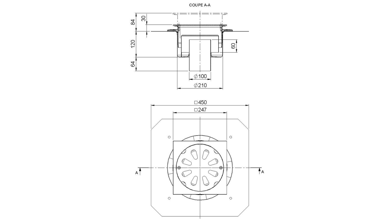 Schéma - 25100RBDV - Siphon 247x247 sortie verticale 100 mm
