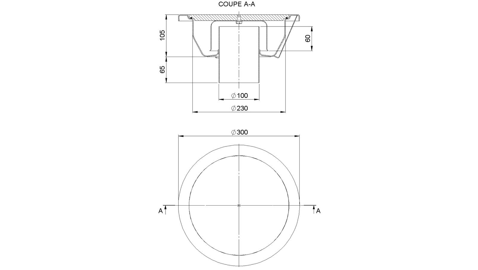 Schéma - 30100CAJC - Siphon rond Ø 300 mm sortie verticale 100 mm