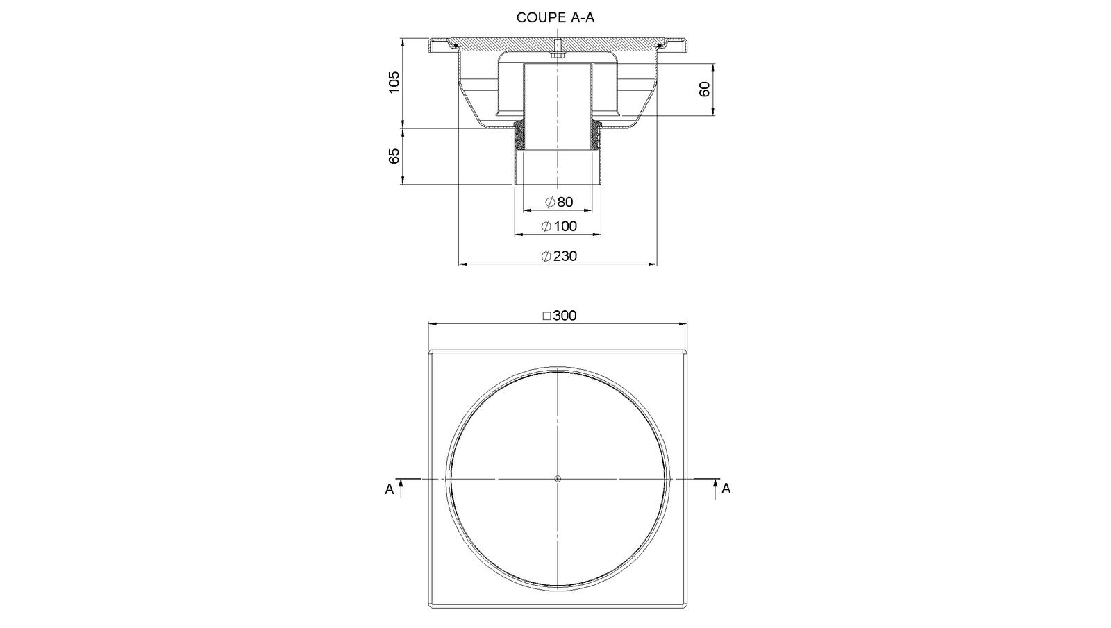 Schéma - A30100AJC - Avaloir 300x300 sortie verticale 100 mm