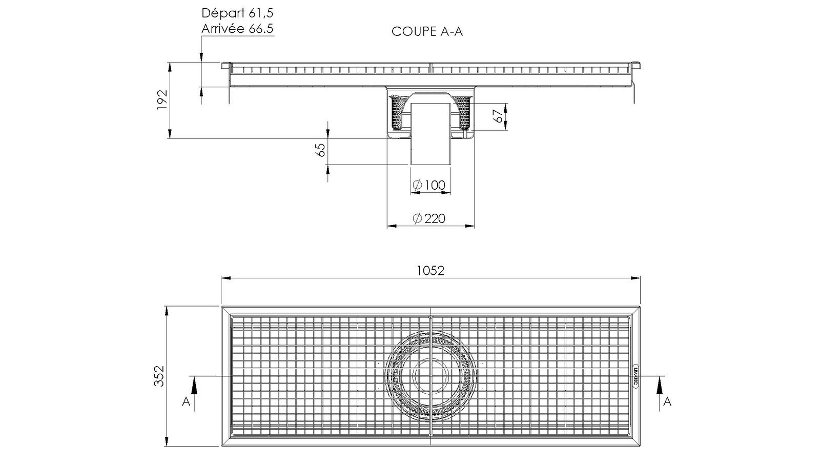 Schéma - RV3.10C - Caniveau Rivière® 1052x352 à sortie verticale 100 mm
